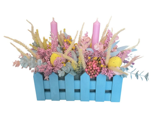Blue Wooden Candle Centerpiece