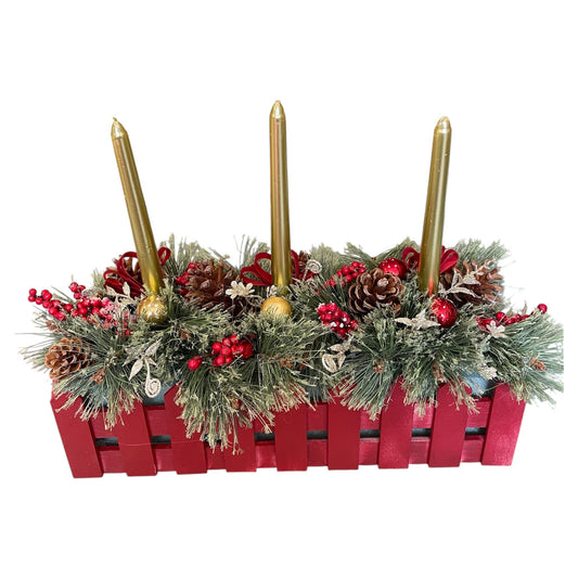 Dark Red Wooden Candle Centerpiece