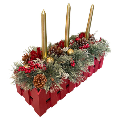 Dark Red Wooden Candle Centerpiece