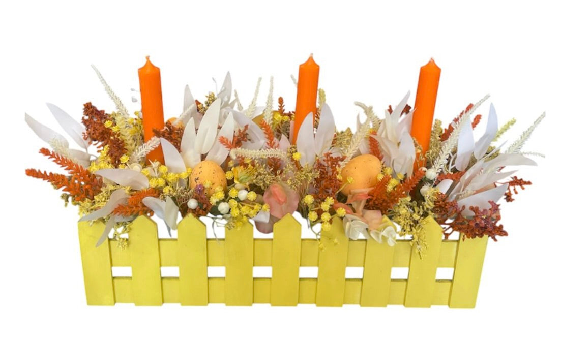 Yellow Wooden Candle Centerpiece