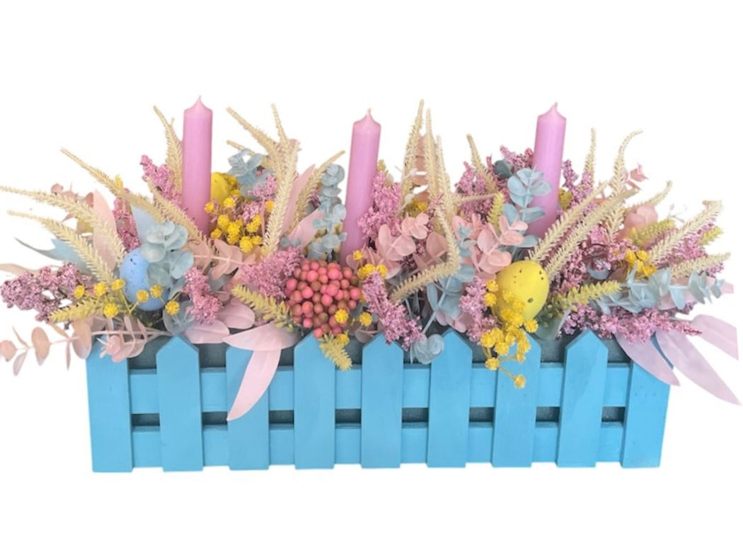 Blue Wooden Candle Centerpiece