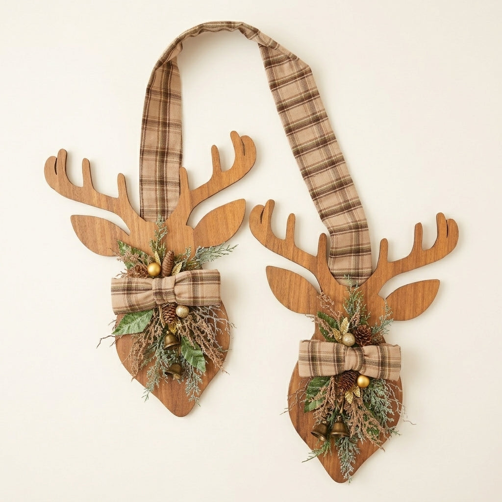 Wooden deer hanger against white off background