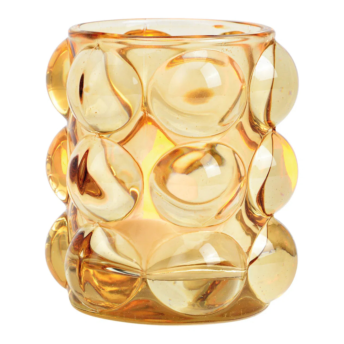 Yellow Bubble Glass Windlights, with a bubble pattern design