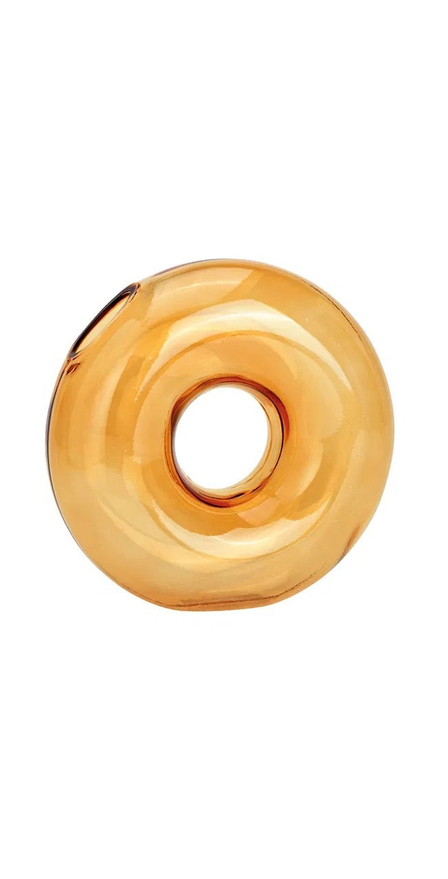 modern circular donut-shaped glass vases in amber yellow