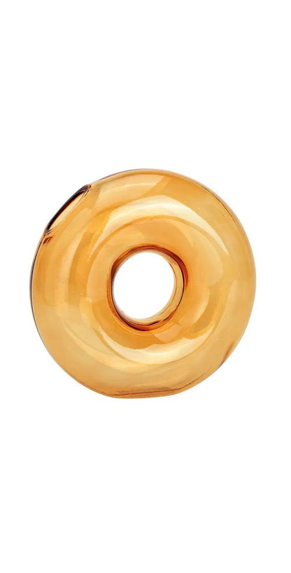 modern circular donut-shaped glass vases in amber yellow